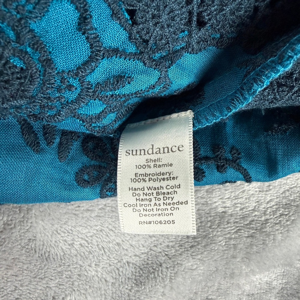 Sundance Top NWT Large Blue Floral Lace Embroidered Eyelet Blouse Whimsygoth - Picture 13 of 16